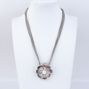 Vintage Esposito ESPO SIG Sterling Silver 925 Pearl Bib Floral Necklace 17"